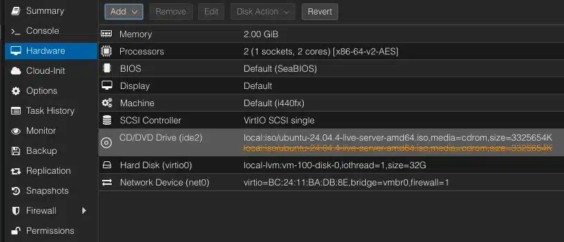 Remove Installation Drive After Reboot for Ubuntu Server on Proxmox