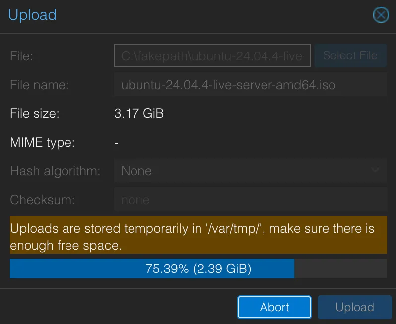 Ubuntu ISO Uploading to Proxmox