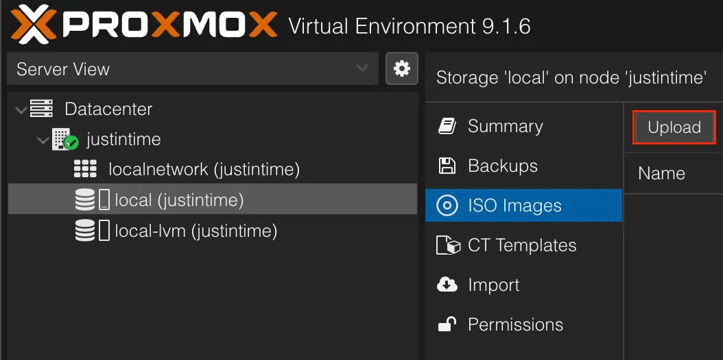 Upload the Ubuntu ISO to Proxmox